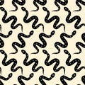 Vector seamless patterns with black snakes. Repeated glyph snakes on yellow backdrop