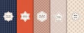 Vector seamless patterns collection. Set of vintage colorful background swatches with labels. Royalty Free Stock Photo