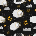 Vector seamless patterns with cute cartoon characters