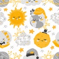 Vector seamless patterns with cute cartoon characters Royalty Free Stock Photo
