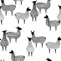 Vector seamless patterns of cute llama or alpaca.Hand-drawn vector illustration Royalty Free Stock Photo