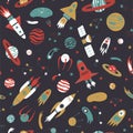 Vector seamless patterns with doodle space element. Colorful seamless background. Royalty Free Stock Photo