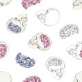 Vector Seamless Patterns With Female Skulls And Colorful Flowers