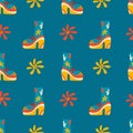 Vector seamless patterns, groovy hippie backgrounds, Retro 70s psychedelic. Bright funky print. Royalty Free Stock Photo