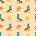 Vector seamless patterns, groovy hippie backgrounds, Retro 70s psychedelic. Bright funky print. Royalty Free Stock Photo