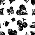 Vector seamless patterns with icons of playings cards. Creative geometric black and white grunge backgrounds