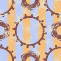 Vector seamless patterns with mechanism of watch. Creative geometric beige grunge backgrounds with gear wheel. Royalty Free Stock Photo