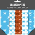 Vector seamless patterns set of quadrocopters and remote controls in package with shadow.