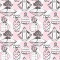 Vector seamless perfume pattern. Elegant and feminine pattern Royalty Free Stock Photo