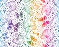 Vector seamless rainbow valentines pink pattern with pink hearts and dotty butterflies in doodle style o Royalty Free Stock Photo