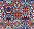 Vector Seamless Red Blue One Block Wonder Quilt Ornaments Patchwork Pattern Royalty Free Stock Photo