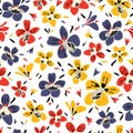 Vector seamless repeat colorful floral pattern with blue, red, a