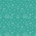 Vector seamless repeat pattern with Christmas holiday,Icons of winter season on green background Royalty Free Stock Photo