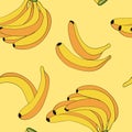 Vector seamless vector repeat pattern with tossed bananas on yellow