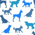 Vector seamless repeating childish pattern with cute dogs, cats in Scandinavian style. Animals background with dog, cat Royalty Free Stock Photo