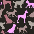 Vector seamless repeating childish pattern with cute dogs, cats in Scandinavian style. Animals background with dog, cat Royalty Free Stock Photo