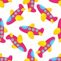 Vector seamless repeating children simple pattern with aircraft. Kids seamless pattern with planes. Funny airplanes Royalty Free Stock Photo