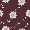 Vector seamless, repeating luxury texture patterns with flowers and leaves. Monochromatic.