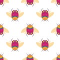 Vector seamless repeating pattern with hand drawn bugs or beetles. Funny insects. Royalty Free Stock Photo