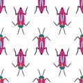 Vector seamless repeating pattern with hand drawn bugs or beetles