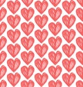 Vector Seamless Retro Pattern, Pink Heart. Hand-drawn, Grunge Style. Can Be Used For Wallpaper, Picture Fill, Web Page Background