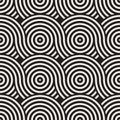Vector seamless rounded lines texture. Modern geometric circular shape background. Monochrome repeating pattern. Royalty Free Stock Photo