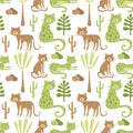 Vector Seamless Safari Pattern with leopards