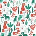 Vector Seamless Safari Pattern with leopards