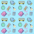 Vector seamless school pattern on a blue background. For texture and background covers. Royalty Free Stock Photo