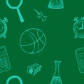 Vector seamless school pattern on green background. Royalty Free Stock Photo