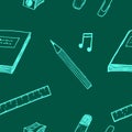 Vector seamless school pattern on green background. Royalty Free Stock Photo