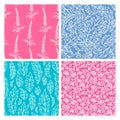 Vector seamless set of duotone floral patterns. Royalty Free Stock Photo