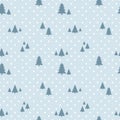 Vector seamless snowfall christmas pattern. Winter landscape with fir trees