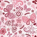 Vector seamless spring delicate pink pattern with openwork butterflies