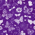 Vector seamless spring delicate violet pattern with openwork butterflies