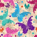 Vector seamless spring pattern with lace colorful butterflies