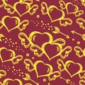 Vector seamless pattern with hand drawn hearts with wings and flying arrows. St.Valentine s day background Royalty Free Stock Photo