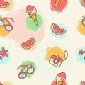 Vector seamless summer pattern. Bright cute style. Summer things