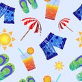 Vector seamless summer pattern light sunny with icons