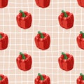 Vector seamless summer pattern with peppers on retro geometry background