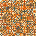 Vector Seamless Teal Orange Color Overlay Irregular Geometric Blocks Quilt Pattern