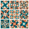 Seamless Teal Orange Retro Geometric Ethnic Pattern