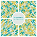 Vector Seamless Teal Yellow Geometric Square Circles Blocks Pattern