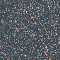 Vector seamless terrazzo pattern. Dark color palette. Modern trend illustration.