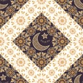Vector seamless texture. Arabic muslim floral pattern with mosaic ornaments
