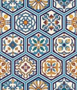 Vector seamless texture. Beautiful mega patchwork pattern for design and fashion with decorative elements in hexagon Royalty Free Stock Photo