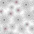 Vector seamless texture with black outline flowers