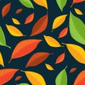 Vector seamless texture with colrful leaves on a dark-blue background