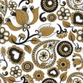 Vector seamless texture. Ethnic indian kalamkari ornament. Floral paisley decorative pattern