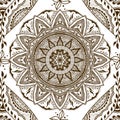 Vector seamless texture with floral mandala in indian style. Mehndi ornamental background Royalty Free Stock Photo